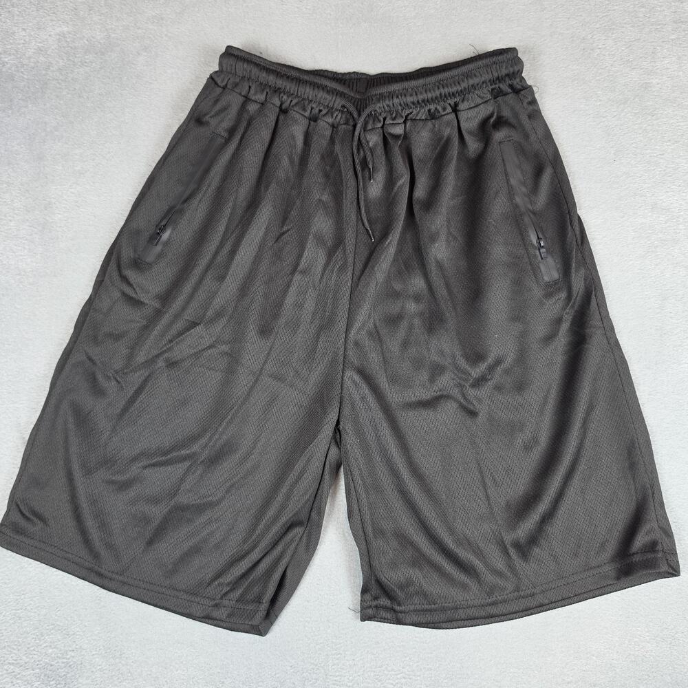 Mens Athletic Performance Shorts Gray Mesh Drawstring Zip Pocket Size See Measu